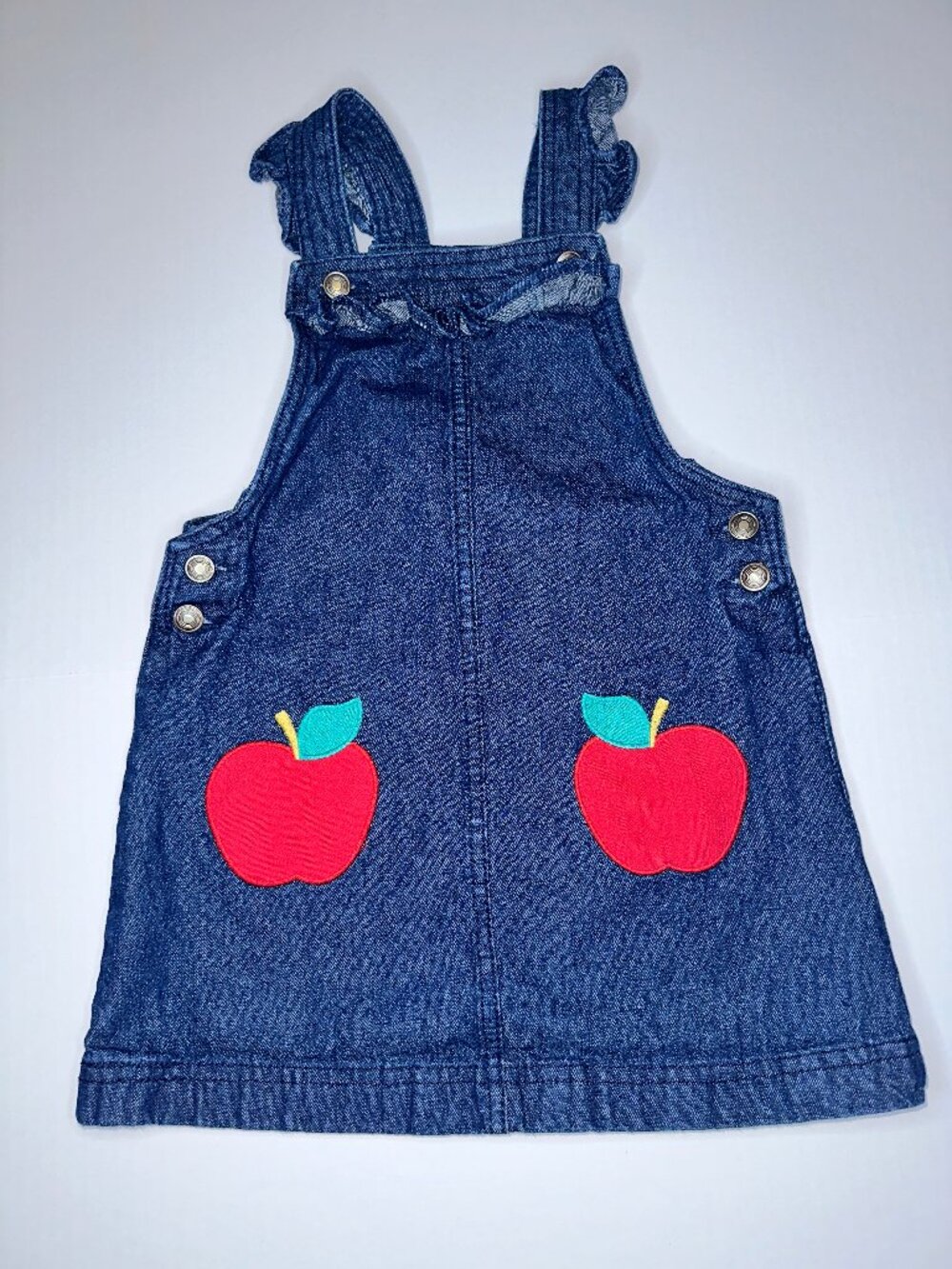 Cynthia Rowley Girls Dress Size 5 Blue Denim Jumper Apple Appliqued ADORBS!